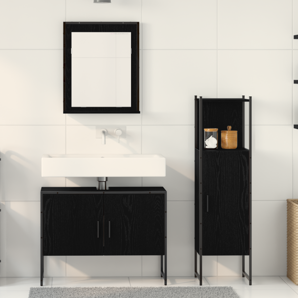 Conjunto de Muebles de Baño de 3 Piezas en Madera de Roble Negro M 4