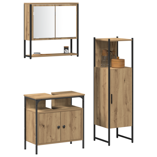 Conjunto de muebles de baño de 3 piezas en roble artesanal de madera elaborada M 3