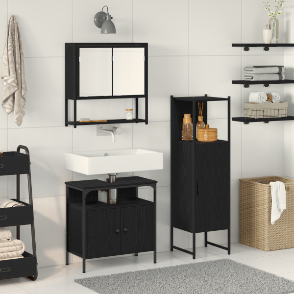 Conjunto de Muebles de Baño de 3 Piezas en Roble Negro. Madera Diseñada D