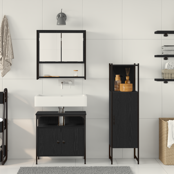 Conjunto de Muebles de Baño de 3 Piezas en Roble Negro. Madera Diseñada M 4