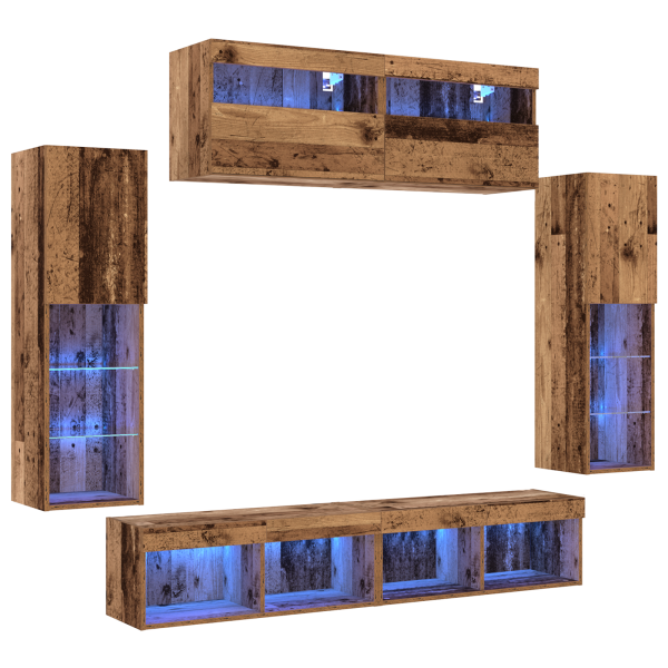 Unidad de Pared para TV 8 Piezas con LED Madera Vieja Madera Elaborada M 2