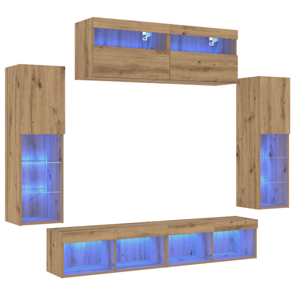 Armarios de pared para TV  con luces LED 2 pcs Roble Artesanal 80x30x30 cm M 4