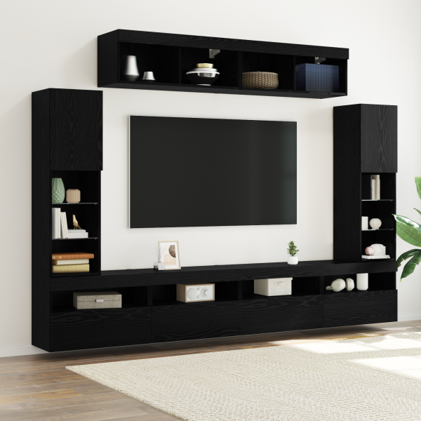 Unidades de TV de 8 piezas con LED Roble Negro Madera de Buena Calidad D