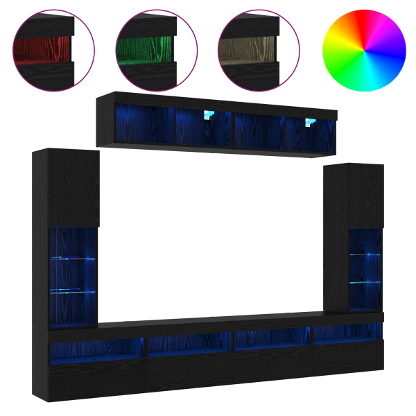 Unidades de TV de 8 piezas con LED Roble Negro Madera de Buena Calidad M 4