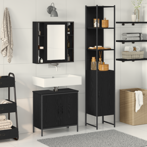 Armario de Lavabo  Roble Negro 60x30x60 cm Madera Buena D
