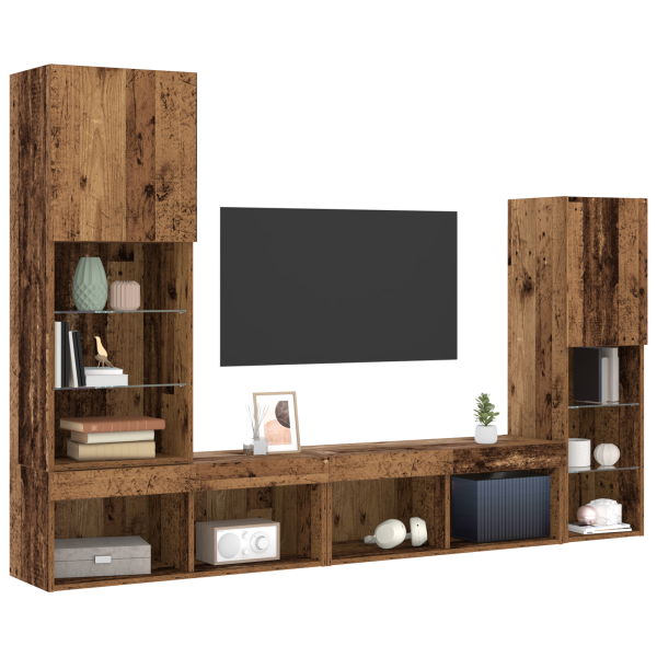 Mueble para TV  con luces LED Madera envejecida 40.5x30x102 cm M 3