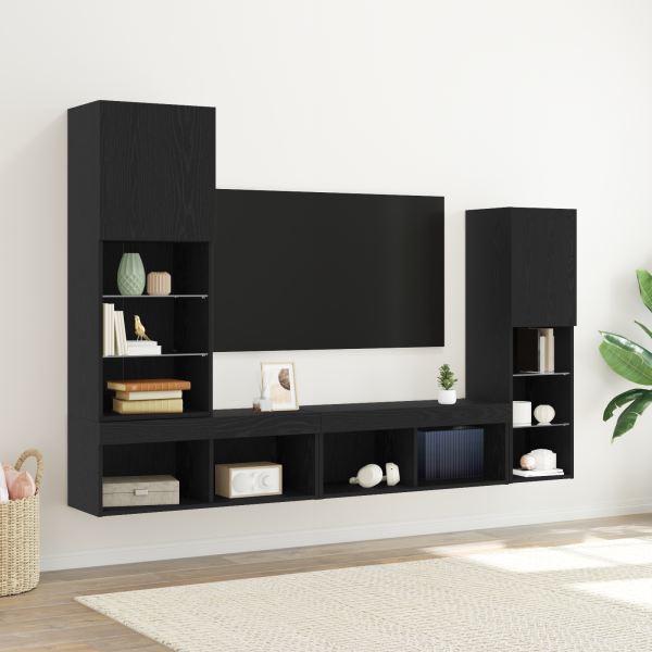 Gabinete para TV LED Roble Negro 30.5x30x102 cm Madera Ingenierizada D