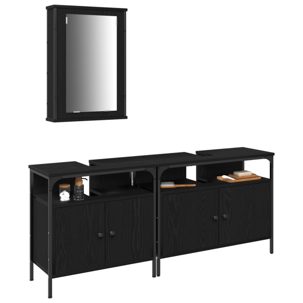 Juego de Muebles de Baño de 3 Piezas en Madera Elaborada de Roble Negro M 3