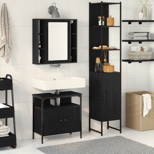 Conjunto de Muebles de Baño de 3 Piezas de - Madera Técnica de Roble Negro D