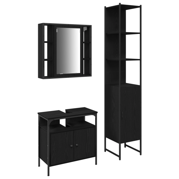 Conjunto de Muebles de Baño de 3 Piezas de - Madera Técnica de Roble Negro M 2