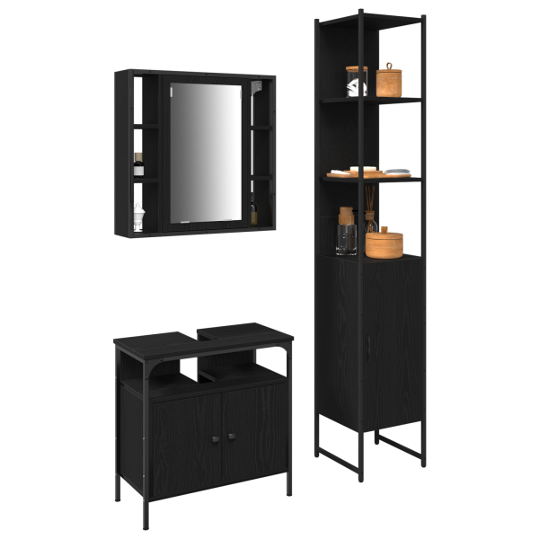 Conjunto de Muebles de Baño de 3 Piezas de - Madera Técnica de Roble Negro M 3
