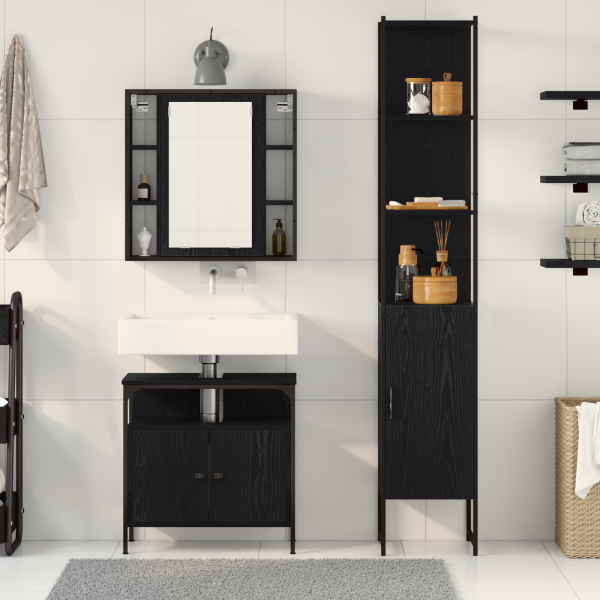 Conjunto de Muebles de Baño de 3 Piezas de - Madera Técnica de Roble Negro M 4
