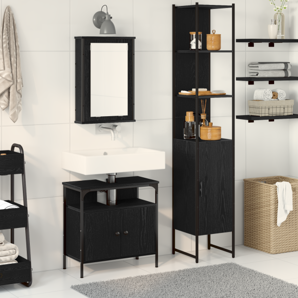 Conjunto de Muebles de Baño de 3 Piezas en Roble Negro - Madera Ingenierizada D