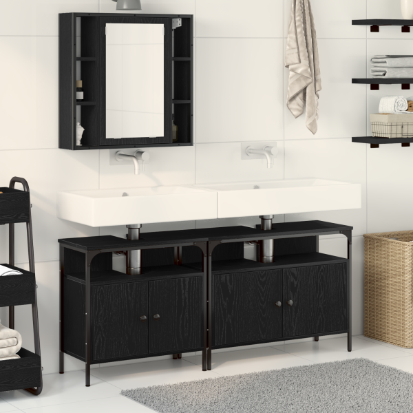 Conjunto de Muebles de Baño de 3 Piezas en Madera Ingenierizada de Roble Negro D