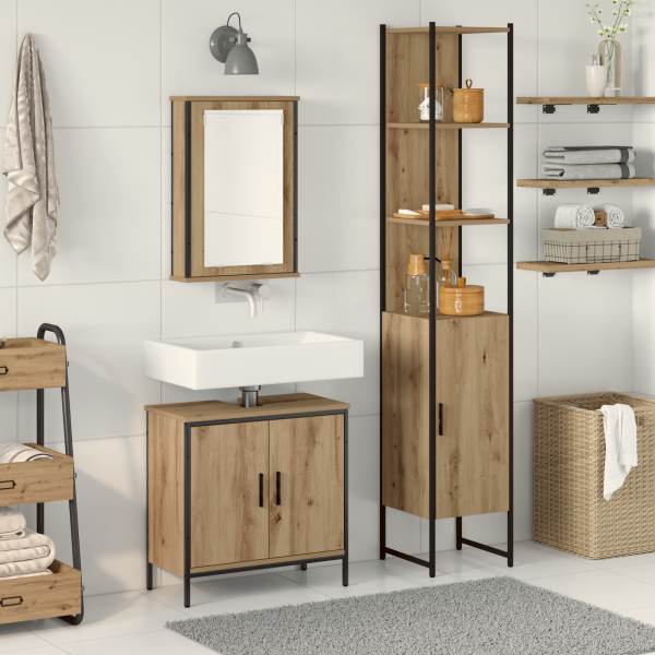 Conjunto de Muebles de Baño de 3 Piezas en Madera de Roble Artisan D