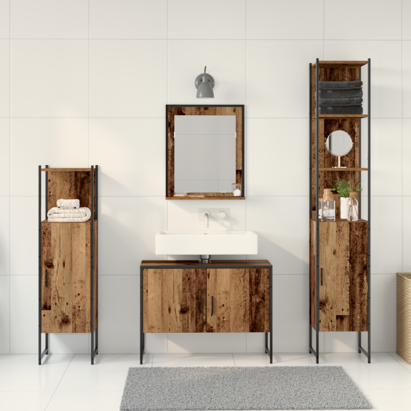 Conjunto de 4 Piezas de Muebles de Baño Madera Vieja Madera Engineered M 4