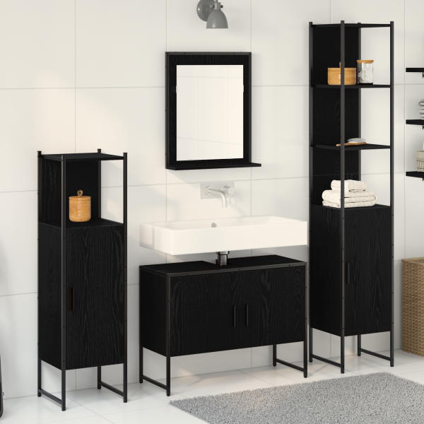 Conjunto de Muebles de Baño de 4 Piezas en Roble Negro de Madera Ingenierizada D
