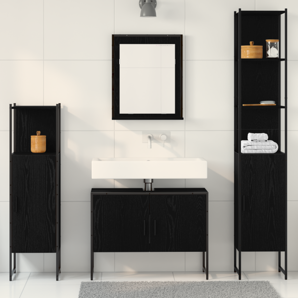 Conjunto de Muebles de Baño de 4 Piezas en Roble Negro de Madera Ingenierizada M 4