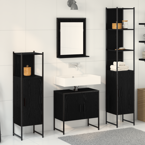 Juego de Muebles de Baño de 4 Piezas en Roble Negro - Madera de Calidad D