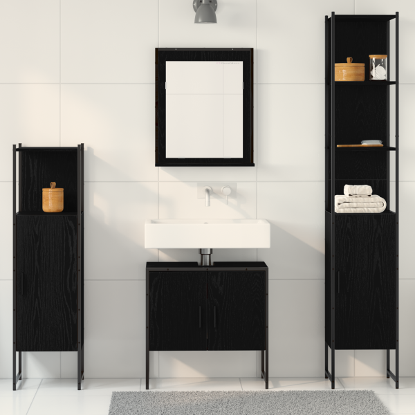 Juego de Muebles de Baño de 4 Piezas en Roble Negro - Madera de Calidad M 4