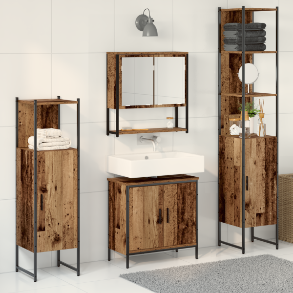 Conjunto de Muebles de Baño de 4 Piezas Madera Vieja Madera Ingenierizada D