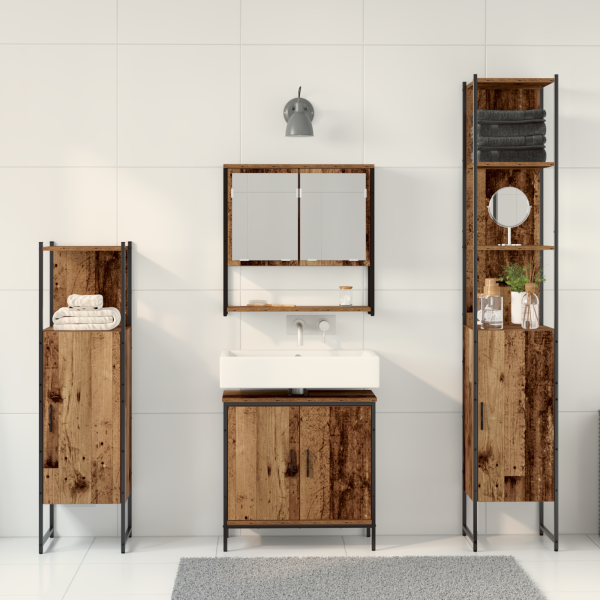 Conjunto de Muebles de Baño de 4 Piezas Madera Vieja Madera Ingenierizada M 4