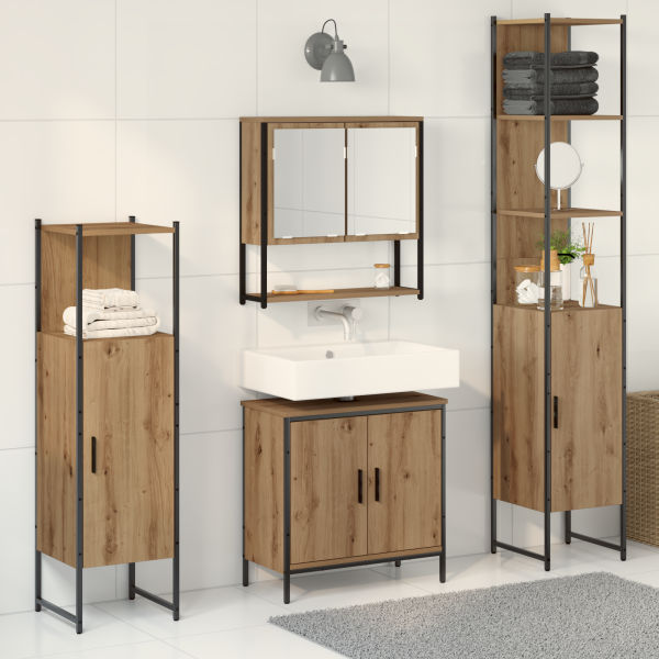 Conjunto de Muebles de Baño de 4 Piezas de Madera de Roble Artesanal de D
