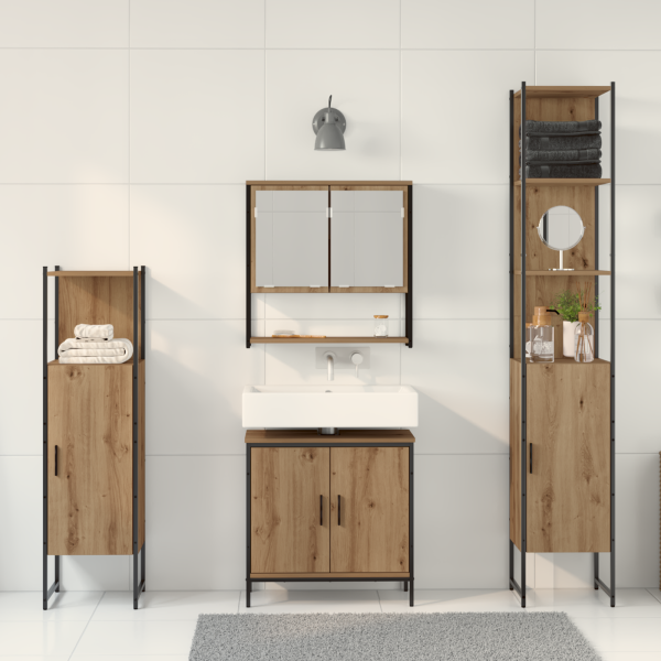 Conjunto de Muebles de Baño de 4 Piezas de Madera de Roble Artesanal de M 4