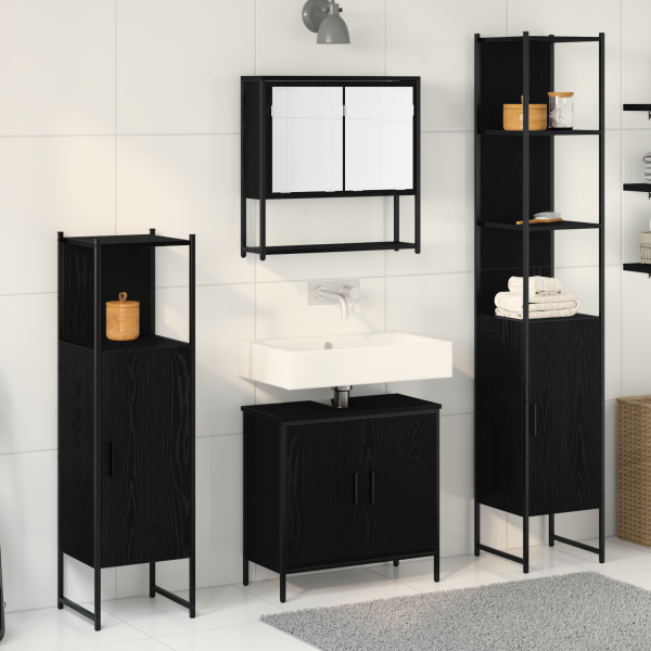 Conjunto de 4 Muebles de Baño Roble Negro Madera de Calidad D