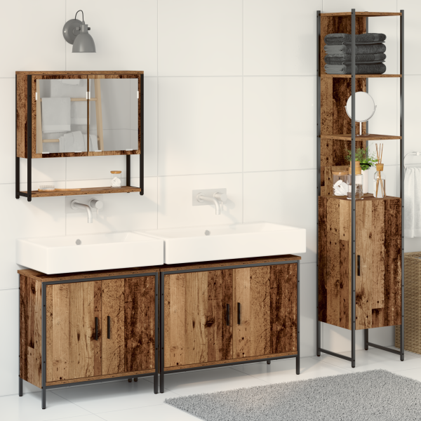 Conjunto de Muebles de Baño de 4 piezas - Madera Reciclada - Madera de Ingeniería D