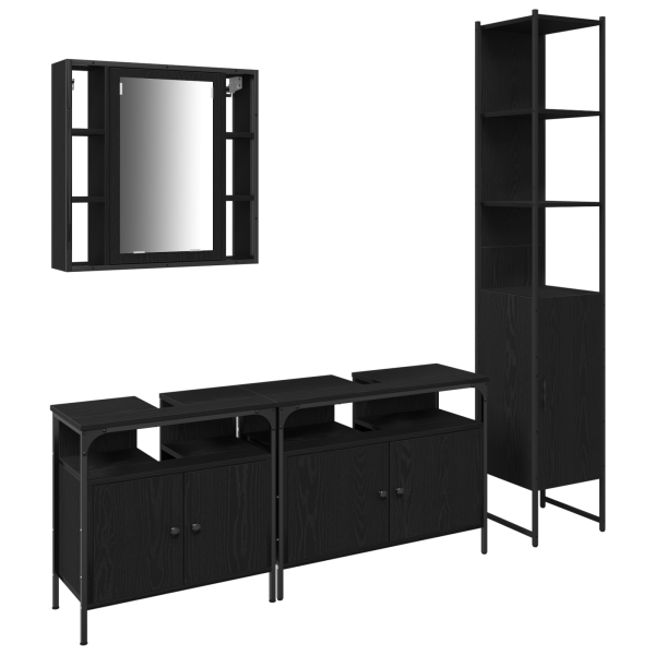 Set de Muebles de Baño de 4 Piezas en Madera de Roble Negro M 2