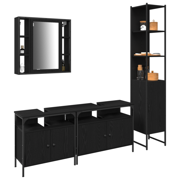 Set de Muebles de Baño de 4 Piezas en Madera de Roble Negro M 3