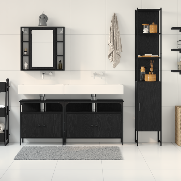 Set de Muebles de Baño de 4 Piezas en Madera de Roble Negro M 4