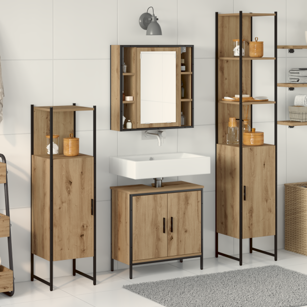 Set de Muebles de Baño de 4 Piezas de de Roble Artesanal en Madera Dura D