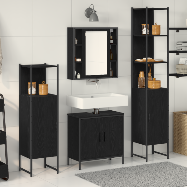 Juego de Muebles de Baño de 4 Piezas Roble Negro Madera Elaborada D