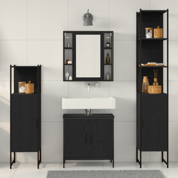 Juego de Muebles de Baño de 4 Piezas Roble Negro Madera Elaborada M 4