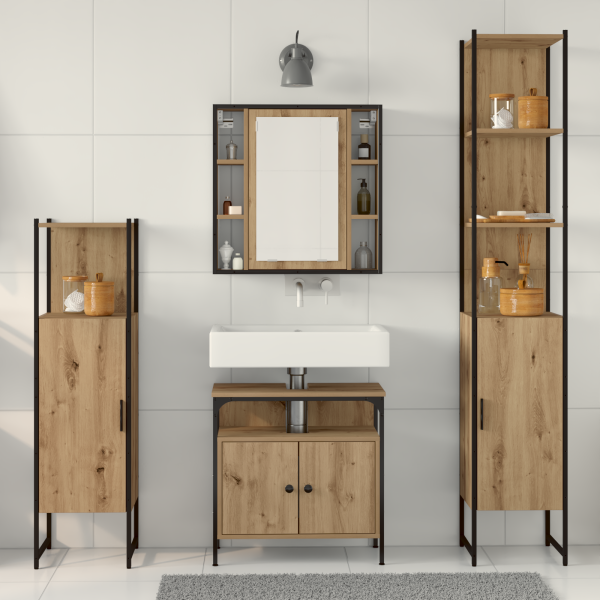 Set de Muebles de Baño de 4 Piezas en Madera de Roble Hecha a Mano M 4