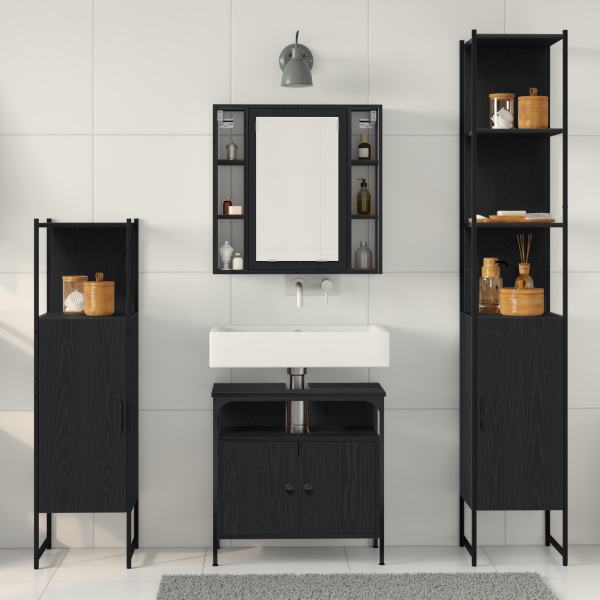Juego de Muebles de Baño de 4 Piezas en Roble Negro—Madera Ingeniería M 4
