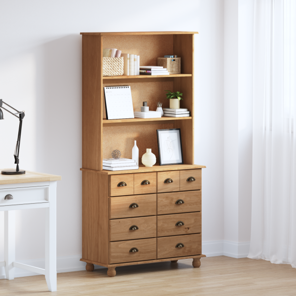 Hutch 'ASKIM'Marrón Miel 91x40x183 cm Madera Sólida Pino D