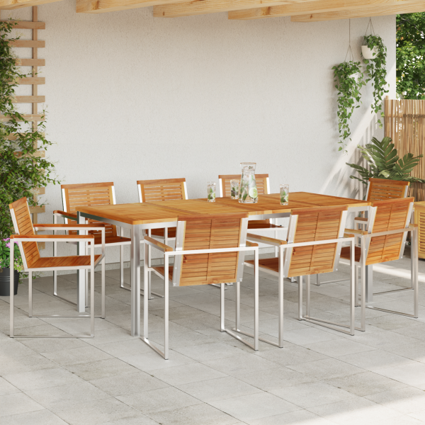 Conjunto de Comedor de Jardín  de 9 Piezas de Madera Sólida de Teca M 4