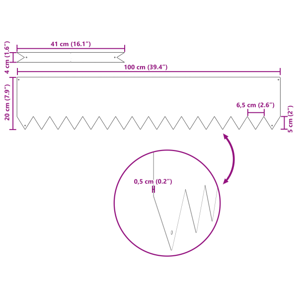 Bordes de césped 50 pzas acero blanco 100x0.5x20 cm M 5