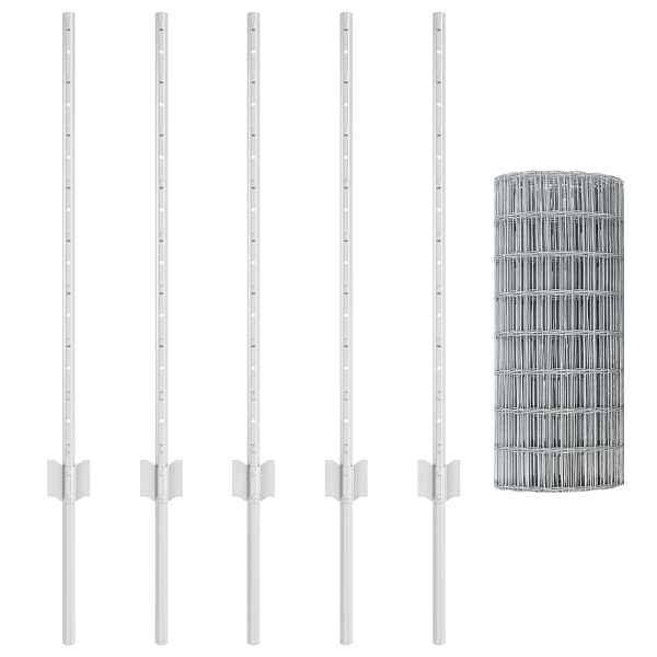 Cerca Euro con 5 postes en U Plata 0.8x10 m Acero M 4