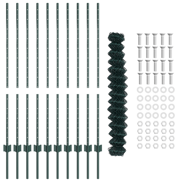Cerca de Eslabones de Cadena con 10 postes en U Verde 1.2x10 m de acero M 4