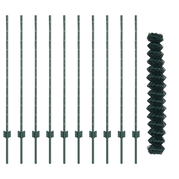 Cerca de Eslabones de Cadena con 10 postes en U Verde 1.2x10 m de acero M 5