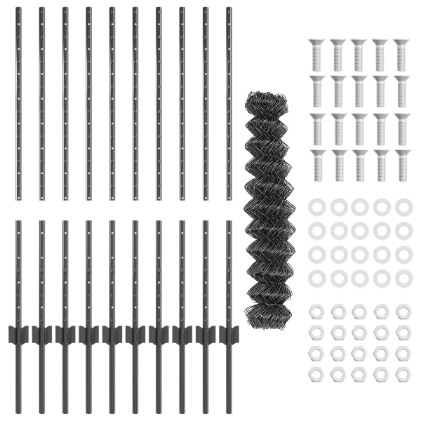 Cerca de corrente com 20 postes em U cinza 1x10 m de aço M 4