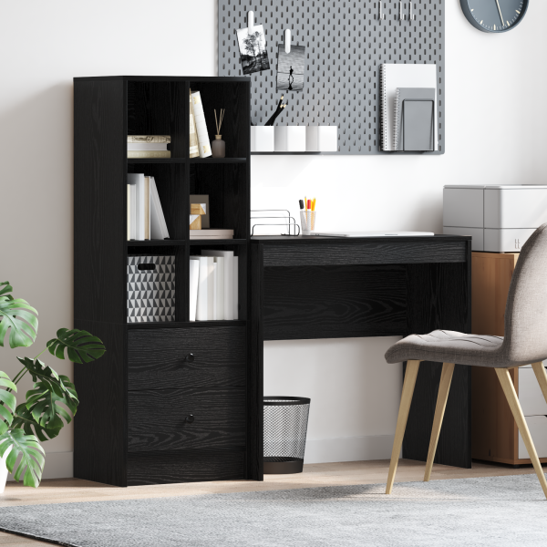 Escritorio con Almacenamiento Roble Negro Madera Ingenierizada D