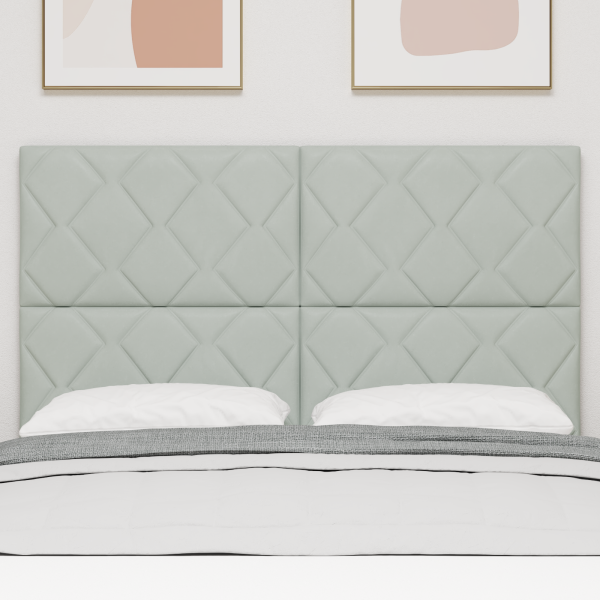 Cabecero de terciopelo gris claro con diseño de diamante - 140 cm M 3