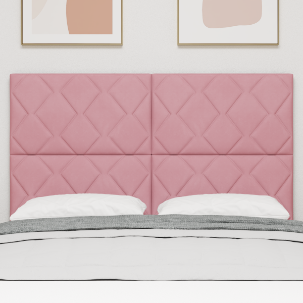 Cabeceira Rosa 160cm em Velvet com Design Bloco de Diamante M 3