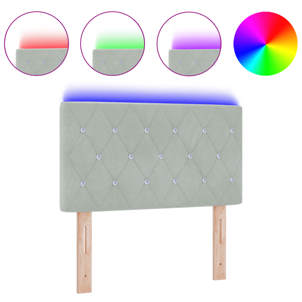 Cabeceira LED com botões de cristal. estofada em cinza claro. 80 cm. M 3