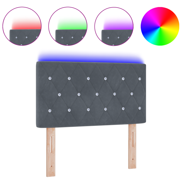 Cabeceira LED com botão de cristal. estofada em veludo cinza escuro. 80 cm M 3